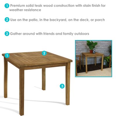 Image showing  Teak Square Outdoor Dining Table with Light Stain Finish - 32 in.
