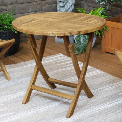 Image showing  Outdoor Solid Teak Wood with Light Stained Finish Round Patio Dining Table - 32 in. - Light Brown