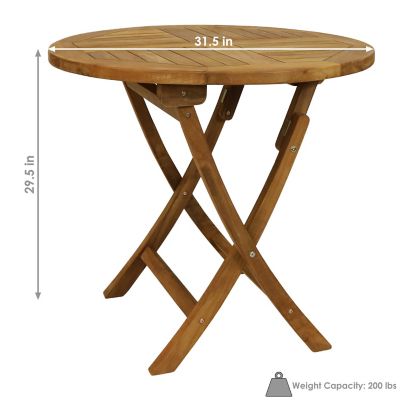 Image showing  Outdoor Solid Teak Wood with Light Stained Finish Round Patio Dining Table - 32 in. - Light Brown