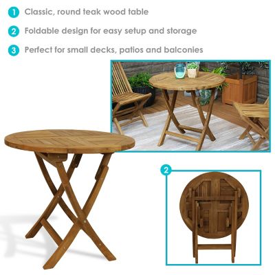 Image showing  Outdoor Solid Teak Wood with Light Stained Finish Round Patio Dining Table - 32 in. - Light Brown