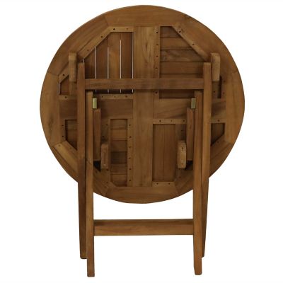 Image showing  Outdoor Solid Teak Wood with Light Stained Finish Round Patio Dining Table - 32 in. - Light Brown