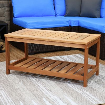 Image showing  Outdoor Meranti Wood with Teak Oil Finish Wooden Rectangular Accent Coffee Table - 35 in. - Brown