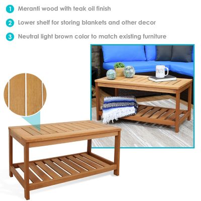 Image showing  Outdoor Meranti Wood with Teak Oil Finish Wooden Rectangular Accent Coffee Table - 35 in. - Brown