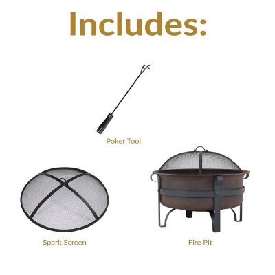 Image showing 5 th Sunnydaze Decor 29 in. Cauldron Outdoor Wood-Burning Fire Pit with Spark Screen