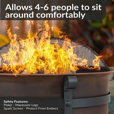 Image showing 6 th Sunnydaze Decor 29 in. Cauldron Outdoor Wood-Burning Fire Pit with Spark Screen