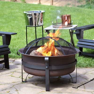 Image showing 7 th Sunnydaze Decor 29 in. Cauldron Outdoor Wood-Burning Fire Pit with Spark Screen