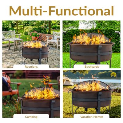 Image showing 8 th Sunnydaze Decor 29 in. Cauldron Outdoor Wood-Burning Fire Pit with Spark Screen