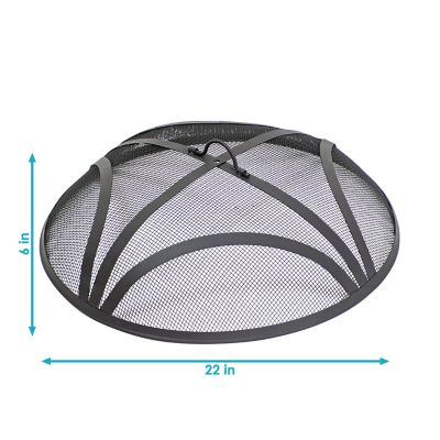 Image showing  Outdoor Heavy-Duty Reinforced Steel Round Fire Pit Spark Screen with Ring Handle - 22 in. - Black