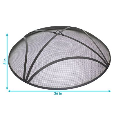 Image showing  Outdoor Heavy-Duty Reinforced Steel Round Fire Pit Spark Screen with Ring Handle - 36 in. - Black