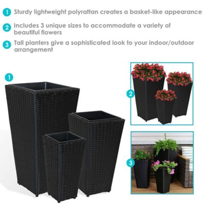 Image showing  6 gal. Polyrattan Decorative Square Basket-Style Planters, 9 in., 11.5 in., and 14.75 in. Square, Black, 3 pk.