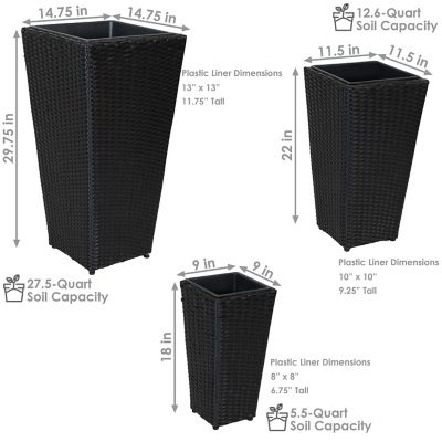 Image showing  6 gal. Polyrattan Decorative Square Basket-Style Planters, 9 in., 11.5 in., and 14.75 in. Square, Black, 3 pk.