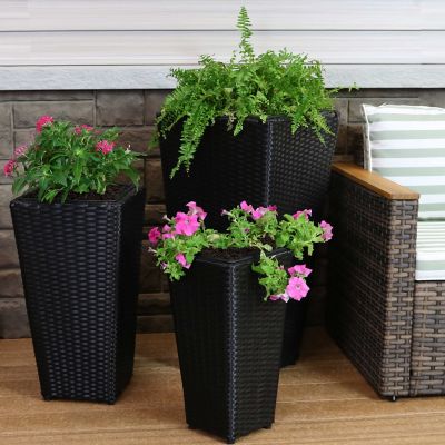 Image showing  6 gal. Polyrattan Decorative Square Basket-Style Planters, 9 in., 11.5 in., and 14.75 in. Square, Black, 3 pk.