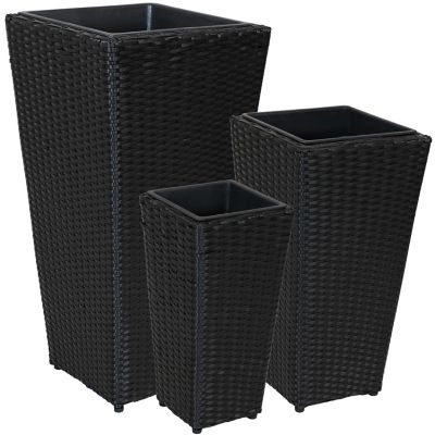 Image showing 6 th Sunnydaze Decor 6 gal. Polyrattan Decorative Square Basket-Style Planters, 9 in., 11.5 in., and 14.75 in. Square, Black, 3 pk.