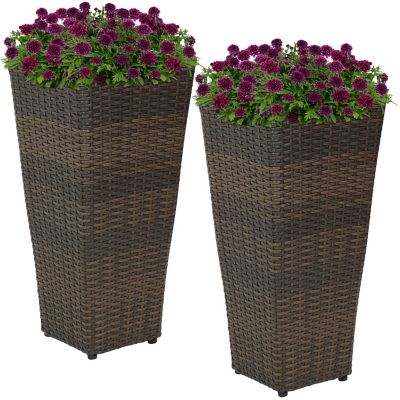 Sunnydaze Decor 13.3 qt. Polyrattan Tall Square Planters, 24 in., 2-Pack