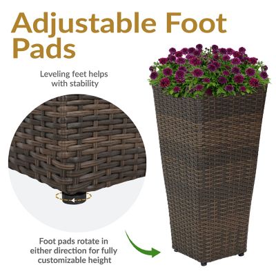 Image showing 8 th Sunnydaze Decor Modern Decorative Standing Square Polyrattan Planter Containers, 24 in. Tall, Brown, 2 pk.