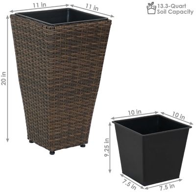Image showing  Modern Decorative Standing Square Polyrattan Planter Containers, 20 in. Tall, Brown, 2 pk.