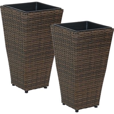 Image showing 8 th Sunnydaze Decor Modern Decorative Standing Square Polyrattan Planter Containers, 20 in. Tall, Brown, 2 pk.