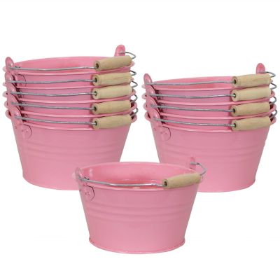 Sunnydaze Decor 2.7 qt. Steel Planter Buckets with Handles, Pink