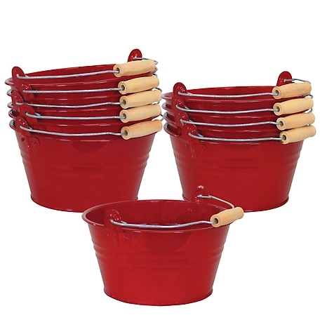 Sunnydaze Decor 2.7 qt. Steel Planter Buckets with Handles, Red