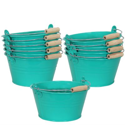 Sunnydaze Decor 2.7 qt. Steel Planter Buckets with Handles, Teal, 10-Pack