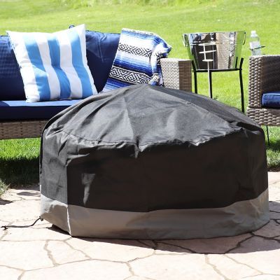 Image showing  Outdoor Heavy-Duty Weather-Resistant 300D Polyester Round Fire Pit Cover, 40 in. x 18 in., Black and Gray