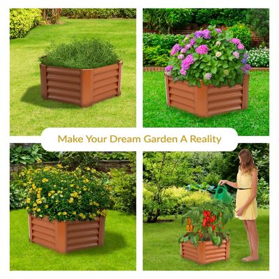 Image showing  Raised Powder-Coated Hexagon Steel Garden Bed Kit for Plants, Flowers, Vegetables & Herbs, 41 x 16in., Brown