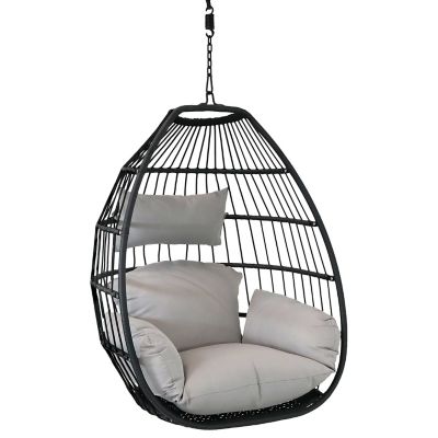 Sunnydaze Decor Delaney Hanging Egg Chair with Cushion, Steel Frame, Polyethylene Rattan Wicker