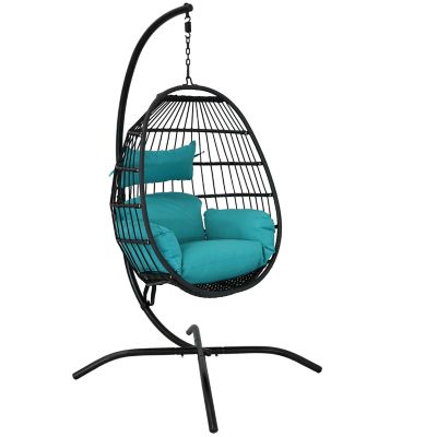 Sunnydaze Decor Dalia Outdoor Hanging Egg Chair with Cushion and Stand, 265 lb. Capacity