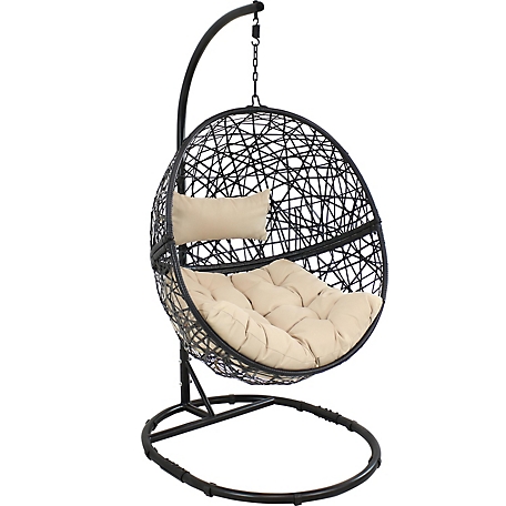 Sunnydaze Decor Jackson Hanging Egg Chair with Stand and Cushions, 265 lb. Capacity