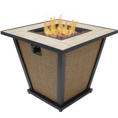 Sunnydaze Decor Reykir Modern Smokeless Metal Outdoor Fire Pit with Tile Tabletop and Rafa Fabric Sides - 24 in. H