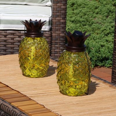 Image showing  3-in-1 Tropical Pineapple Outdoor Torches, Yellow, 2-Pack
