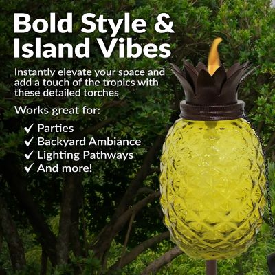 Image showing  3-in-1 Tropical Pineapple Outdoor Torches, Yellow, 2-Pack