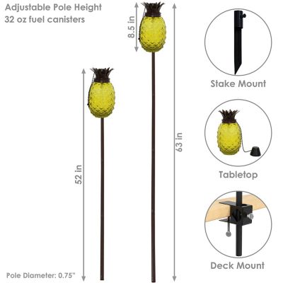 Image showing  3-in-1 Tropical Pineapple Outdoor Torches, Yellow, 2-Pack