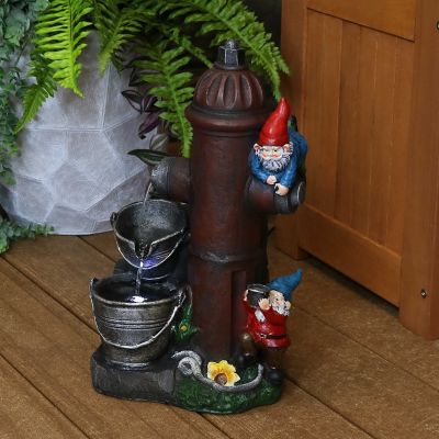 Image showing  16 in. Outdoor Fire Hydrant Gnomes Water Fountain, LED Light, 7 in. x 9.5 in. x 16 in., 78 in. Cord, XSS-400