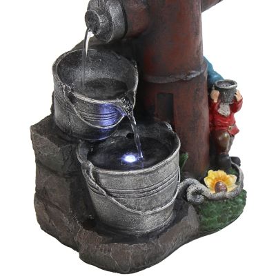 Image showing  16 in. Outdoor Fire Hydrant Gnomes Water Fountain, LED Light, 7 in. x 9.5 in. x 16 in., 78 in. Cord, XSS-400