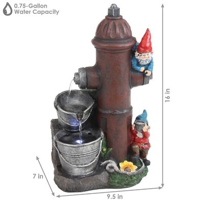 Image showing  16 in. Outdoor Fire Hydrant Gnomes Water Fountain, LED Light, 7 in. x 9.5 in. x 16 in., 78 in. Cord, XSS-400