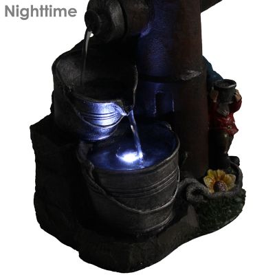 Image showing  16 in. Outdoor Fire Hydrant Gnomes Water Fountain, LED Light, 7 in. x 9.5 in. x 16 in., 78 in. Cord, XSS-400