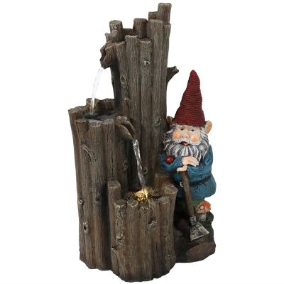 Sunnydaze Decor Resting Gnome Outdoor Water Fountain, LED Light, 7.75 x 10 x 17 in., 60 in. Pump Cord, 78 in. Cord, XSS-417