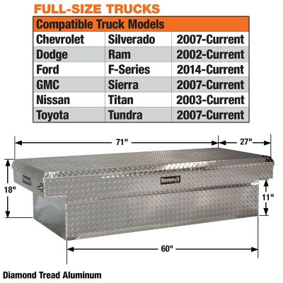 Image showing 7 th Buyers Products 20 cu. ft. Diamond Tread Aluminum Crossover Truck Tool Box, 18 x 27 x 71in.