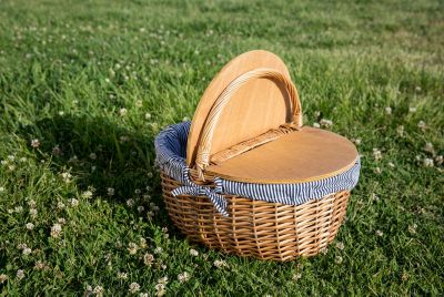Image showing 9 th Picnic Time Blue Country Basket, 17.5 in. x 13.25 in. x 8.25 in.