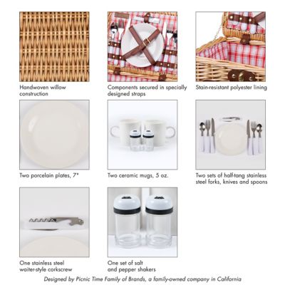 Image showing 8 th Picnic Time Red Catalina Picnic Basket, 14.5 in. x 11.25 in. x 7.875 in.,