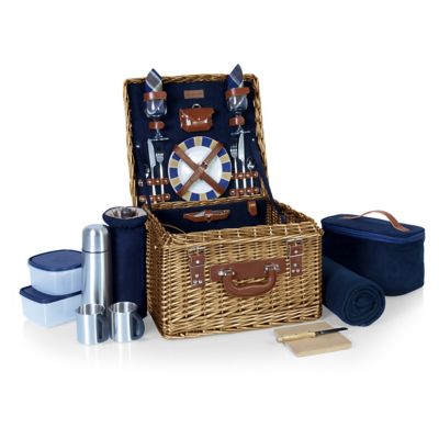 Picnic Time Blue Canterbury Basket, 16 in. x 12 in. x 18 in.