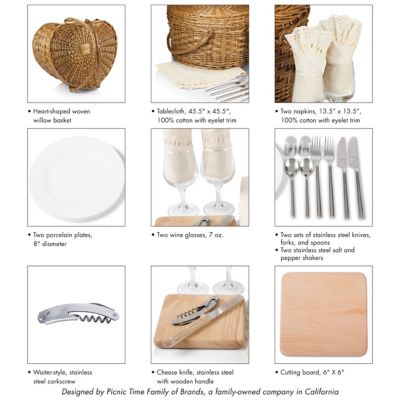 Image showing 7 th Picnic Time Antique White Heart Basket, 14.5 in. x 11 in. x 10 in.