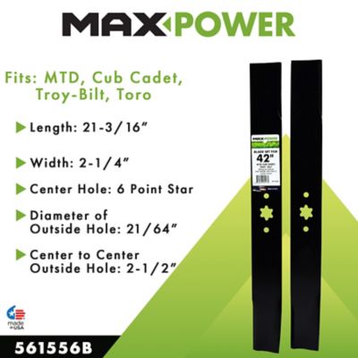 Image showing MaxPower 42 in. Lawn Mower Blades for MTD, Cub Cadet, Troy-Bilt and Craftsman Mowers, 2-Pack, 561556B