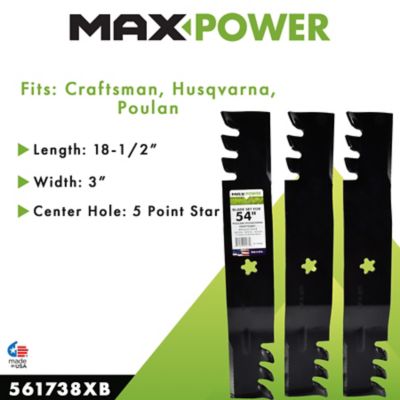 Image showing  54 in. Commercial Mulching Lawn Mower Blades for Craftsman, Husqvarna and Poulan Mowers, Replaces OEM 187254, 3 pk.