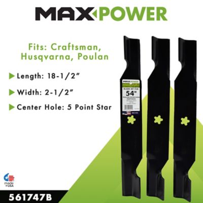 Image showing  54 in. High-Lift Lawn Mower Blades for Many Craftsman, Husqvarna and Poulan Mowers, 3 pk.