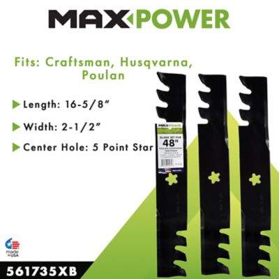 Image showing  48 in. Commercial Mulching Lawn Mower Blades for Craftsman, Husqvarna and Poulan Mowers, Replaces OEM 173921, 3 pk.