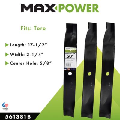 Image showing  50 in. High-Lift Lawn Mower Blades for Many Toro Mowers, Replaces OEM 110-6837-03, 112-9759-03 and 115-5059-03, 3-Pack