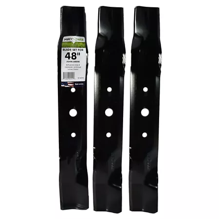 MaxPower 48" Deck Blade Set for Many John Deere Mowers Replaces OEM GX20250 GY20568 50-2141 3 Pack Mower Blades