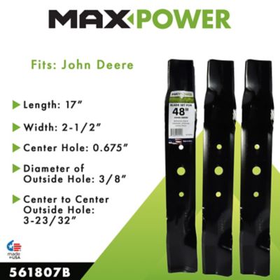 Image showing  48 in. Lawn Mower Blades for Many John Deere Mowers, Replaces OEM GX20250, GY20568 and 50-2141, 3 pk.